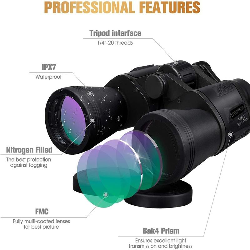 20X50 Бинокль HD Военный Профессиональный Телескоп Большой Окуляр Бинокулярный Охота Ночного Видения Наблюдение за птицами Путешествия Наблюдение за звездами Охота Концерт Спорт
