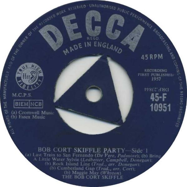 7-дюймовая пластинка BOB CORT SKIFFLE - Bob Cort Skiffle Party 45F10951 Decca 1957 UK Рок Б/У
