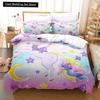 Комплект постельного белья Rainbow Unicorn Kawaii с изображением мультяшных животных для детей и девочек, 2/3 шт., односпальный, двуспальный, двуспальный, комплект пододеяльников размера Queen