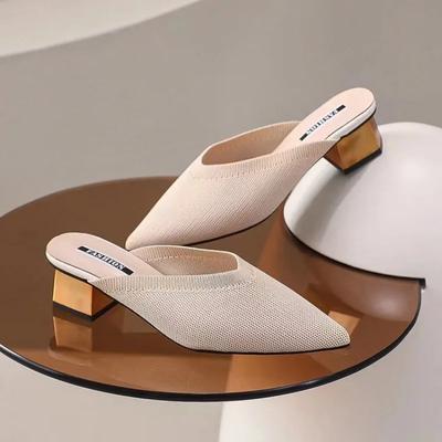 Модные женские полутапочки Baotou весна-лето новые дышащие ленивые сандалии с острым носком на среднем каблуке