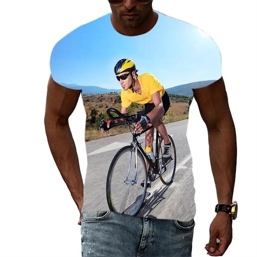 New Trend Summer Fashion Bicycle Men's T-shirt Casual Print T-shirt Hip Hop Personalized Round Neck Short Large Top