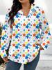 Women's long-sleeved shirt with stars all over print loose printed shirt colorful stars decorated mid-length