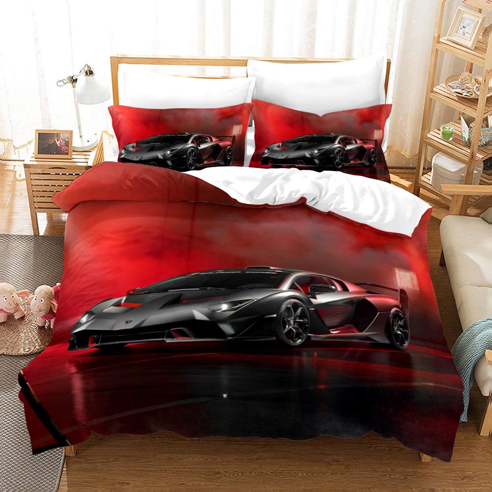 Sport Racing Car Duvet Cover Set Blue Race Car Bedding Set Full Size Boys Blue Flame Extreme Speed Sports Car Comforter Cover