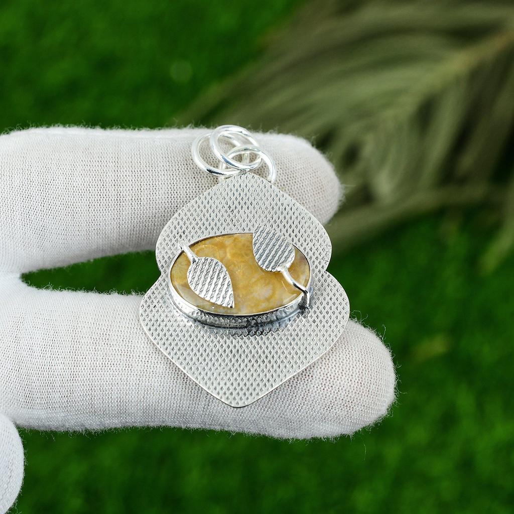 Натуральный ископаемый коралл драгоценный камень ювелирные изделия 925 стерлинговое серебро кулон для девочек