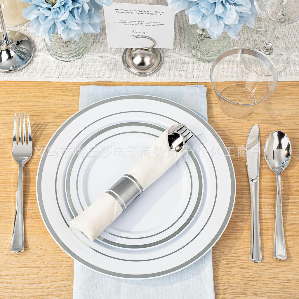 Одноразовый набор посуды Пномпень Пластиковая тарелка Нож и вилка Свадебное оформление Вечеринка по случаю дня рождения Праздничные принадлежности