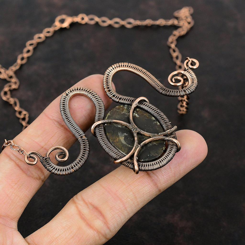 Ожерелье из хиастолита, обернутое медной проволокой, ожерелье из драгоценных камней, ожерелье ручной работы, регулируемое ожерелье, ювелирные изделия из медной проволоки, подарок на помолвку