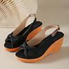 Summer New Wedge Heel Platform Sandals Solid Color Fish Mouth Suede Sweet Bow Sandals