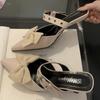2025 Новая Мода Бант Тонкий Высокий Каблук Сексуальная Металлическая Пряжка Острый Носок Элегантное Платье Женские Шлепанцы Босоножки на Высоком Каблуке
