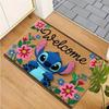 1 шт. Коврик для входной двери с изображением персонажей мультфильма «Стич»: нескользящий, с ярким цветочным рисунком, можно стирать в машине, легко чистится, подходит для дома и детей.