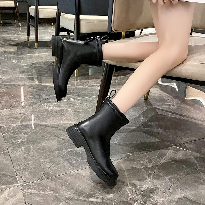 Women'S Shoes Autumn Winter Ankle Boots Women Luxury Designer Round Toe Back Zippers Fashion Leather Short Booties Plus Size 41