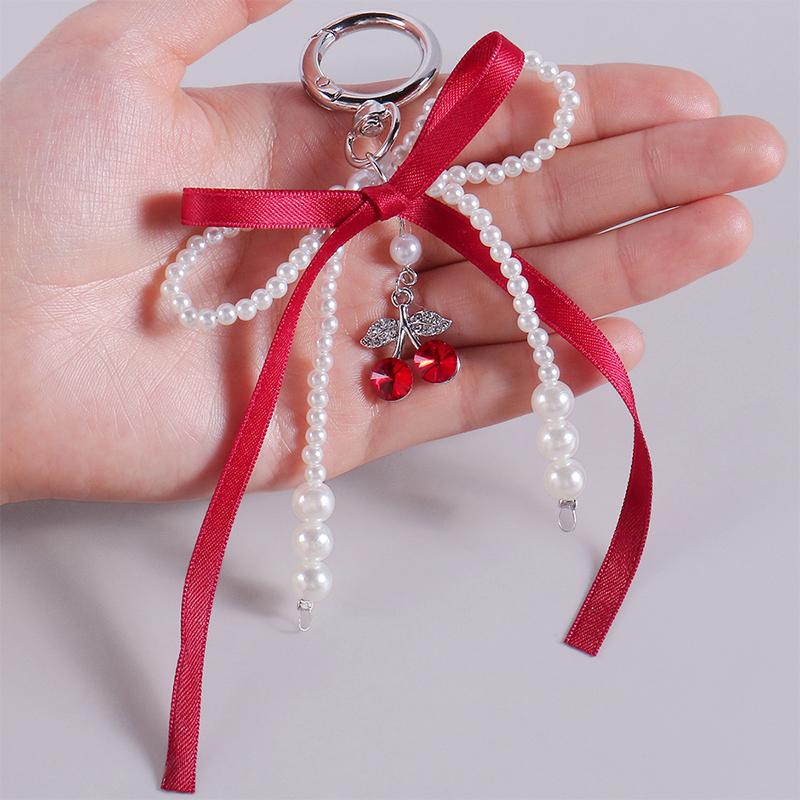 Брелок-бантик из искусственного жемчуга, брелок с бисером и лентой, подвесные аксессуары в корейском стиле, подвеска для сумки Y2K, декоративные аксессуары