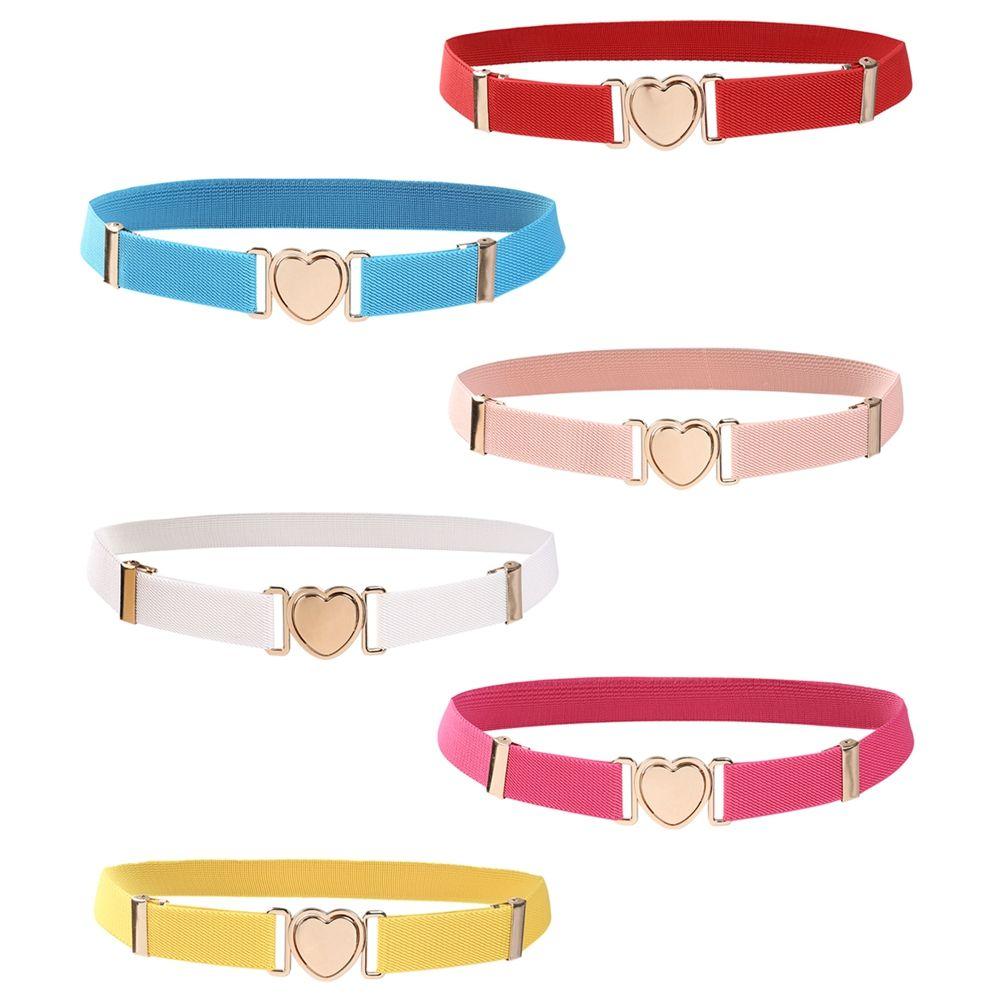 Canvas Girl Solid Color Waist Belt Punch-free Waistband Children Stretch Belts Heart Shape Buckle