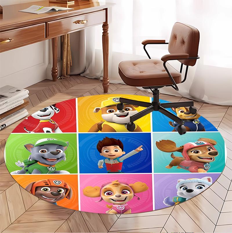 PAW Patrol Pattern Round Rug, Indoor/Outdoor Mat, for Picnic, Gameroom, Bedroom, Office, Living Room, Home Decor Carpet, Birthday Gift
