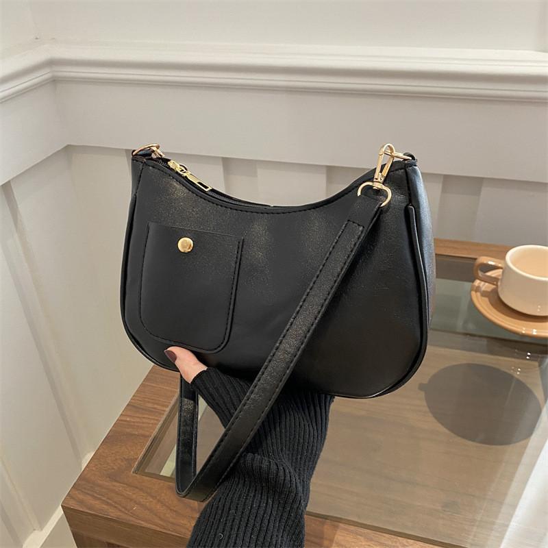 Texture Niche Minimalist Single Shoulder Underarm Bag Crossbody With Zip Closure