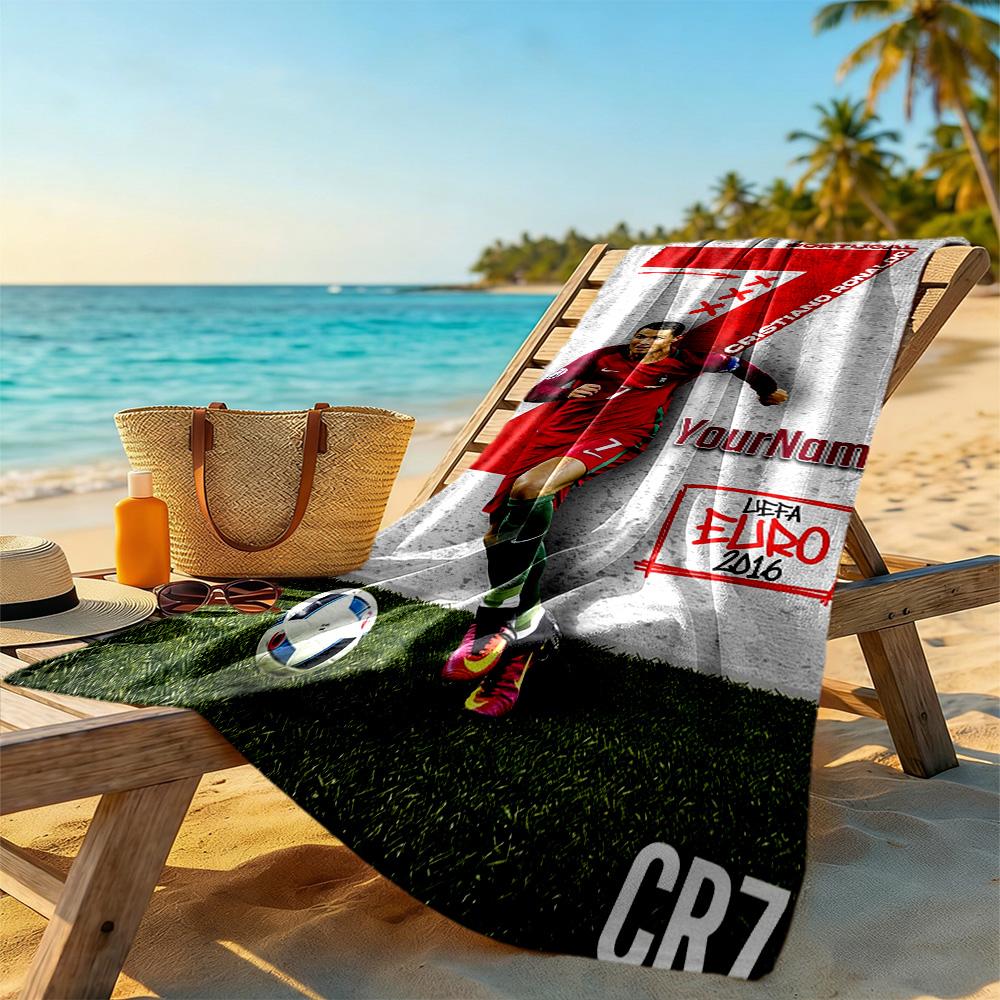 Cristiano Ronaldo Personalized Text Beach Towel Soft Durable Quick-Dry Suitable for Swimming Gym Camping Yoga Vacation