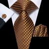 Dark Gold Plaid Jacquard Mens Silk Tie Classic Necktie Cufflink Hanky Set