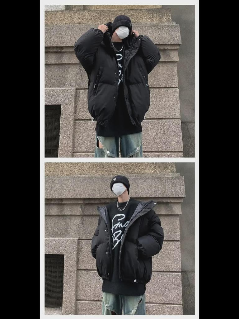 Trendy American-Style Winter Quilted Hooded Cotton Jacket for Men and Women - Windproof, Casual, All-Match Coat.