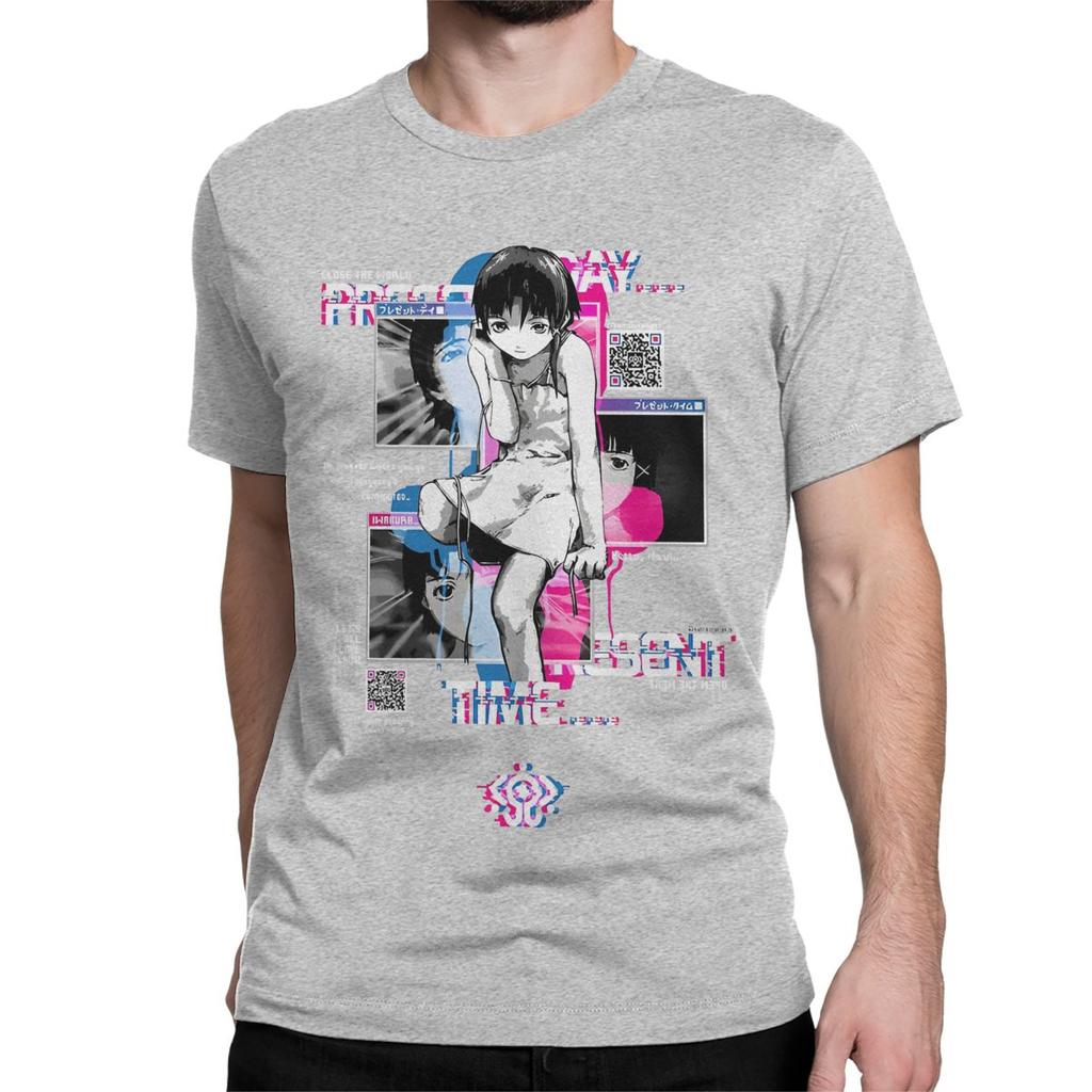 Men Women T-Shirts Glitchart Serial Experiments Lain Crazy Pure Cotton Tees Anime Lwakura Sci Fi Manga Clothing 4XL 5XL 6XL