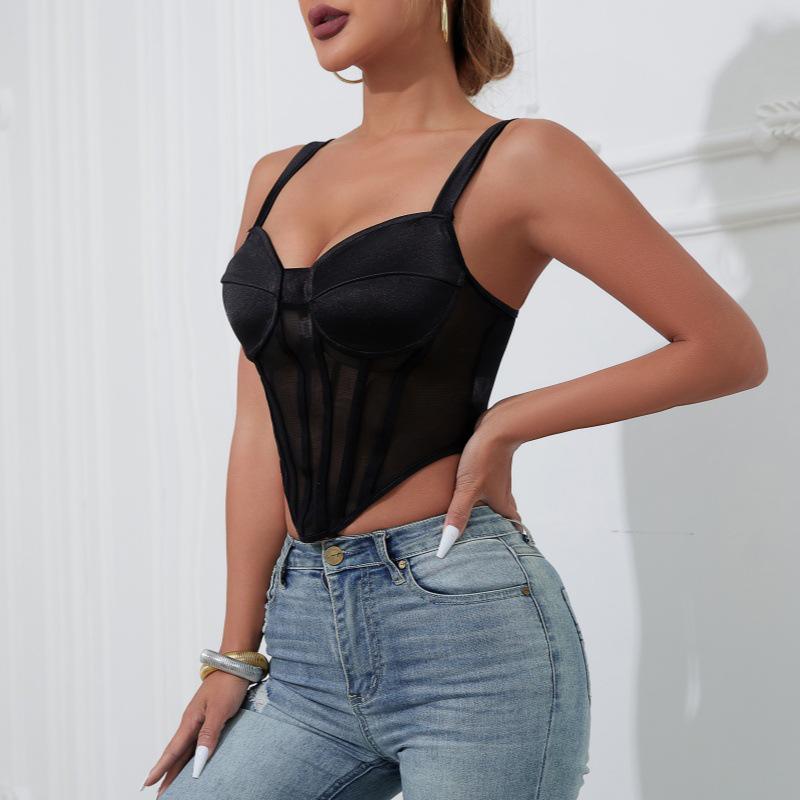INS Mesh Fishbone Diamond See-Through Camisole