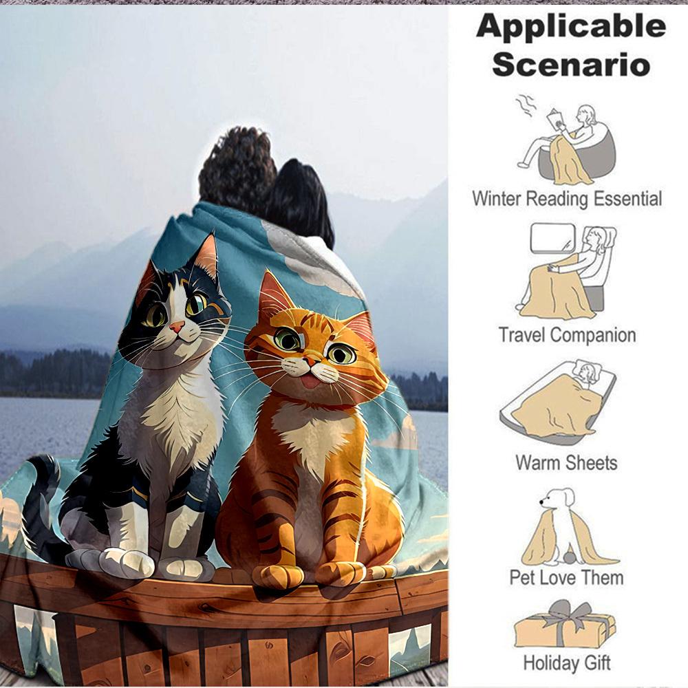 1pc Kittens Cats Lightweight Flannel Blanket, Comfortable and Warm Blanket, for Office and Camping Sofa Bed005