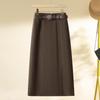 Gray Woolen A-Line Midi Skirt for Women - Autumn/Winter 2024 Stylish Hip Wrap Skirt
