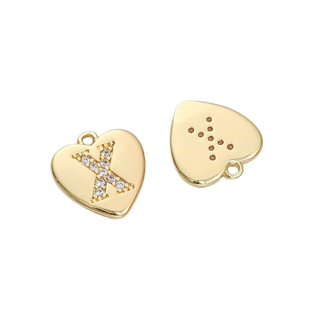 Copper Zirconium Inlaid Heart 26 Letter Pendant For DIY Jewelry Making Craft Accessories