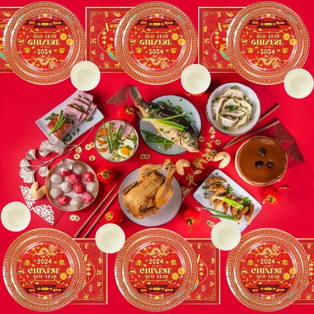 Serves 12 Paper Disposable Tableware Set Plates Cups Napkins Tablecloth Year of The Dragon