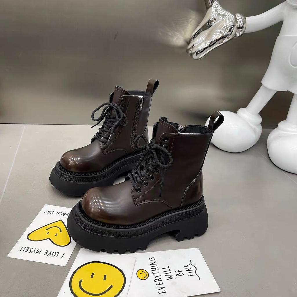 Модные женские ботинки AJGS в стиле минимализма на шнуровке, на толстом каблуке и платформе, женские повседневные ботинки в британском стиле с толстой подошвой, увеличивающие рост