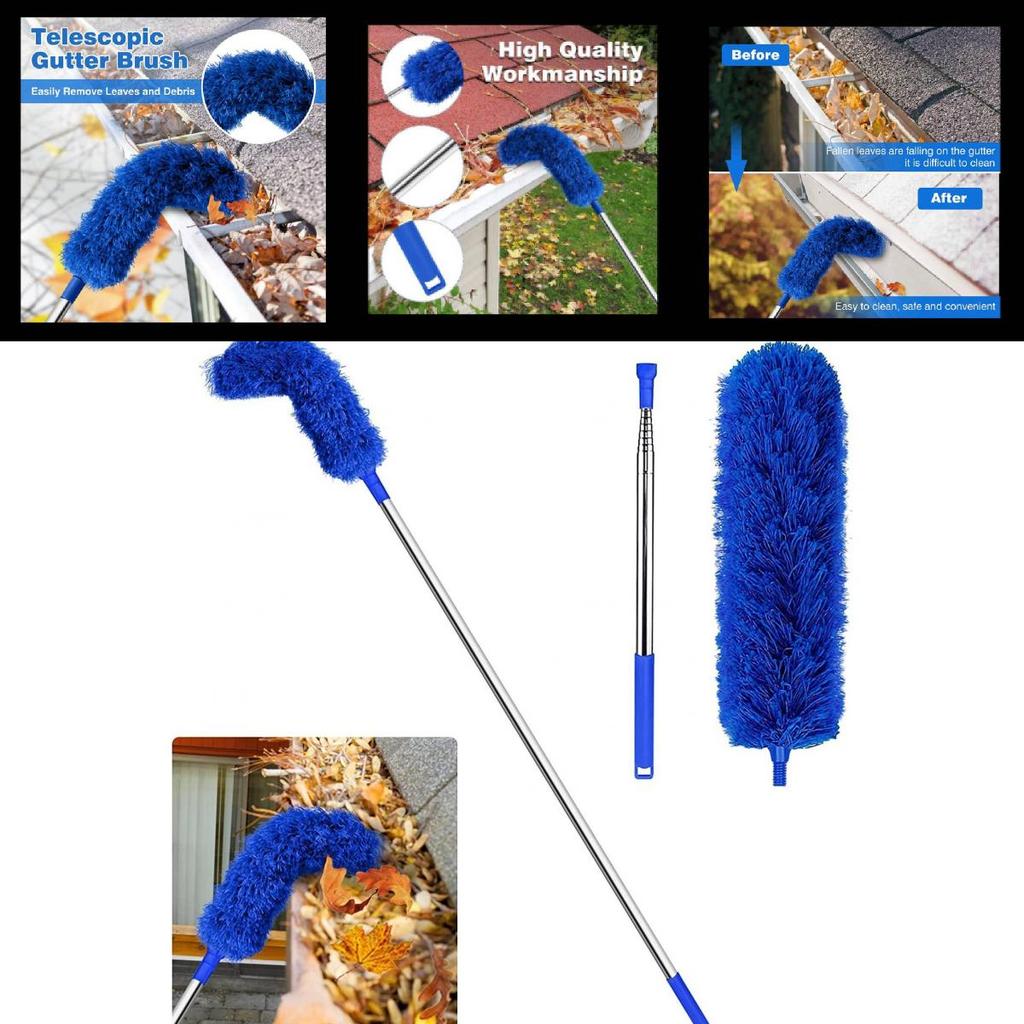 Roof And Gutter Cleaning Tool With Telescopic Pole And Dust Brush For Household Use