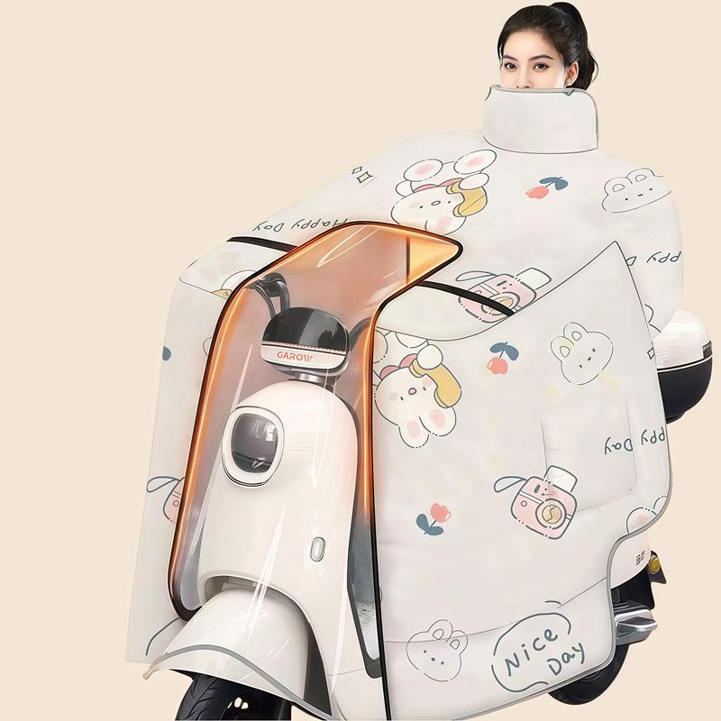 Зимний ветрозащитный очень длинный теплый плащ для электромобиля с полной защитой плеч и шеи