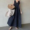 Summer Women's Oversize Casual V-neck Sleeveless Back Neck Lace Up Loose Dress Japanese Korean Style Large Hem Long Denim Dress
