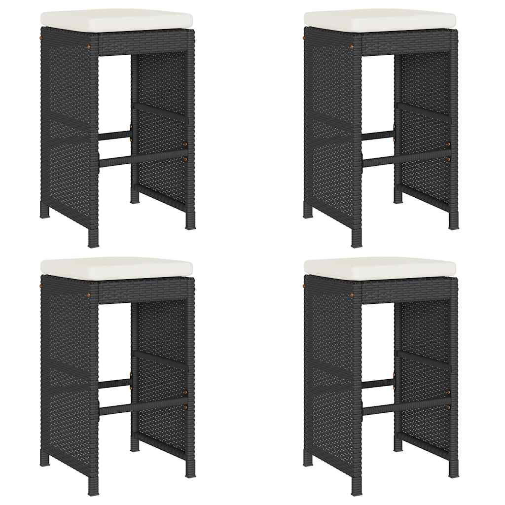 Garden Bar Stool with Cushions 4 pcs Black Poly Rattan