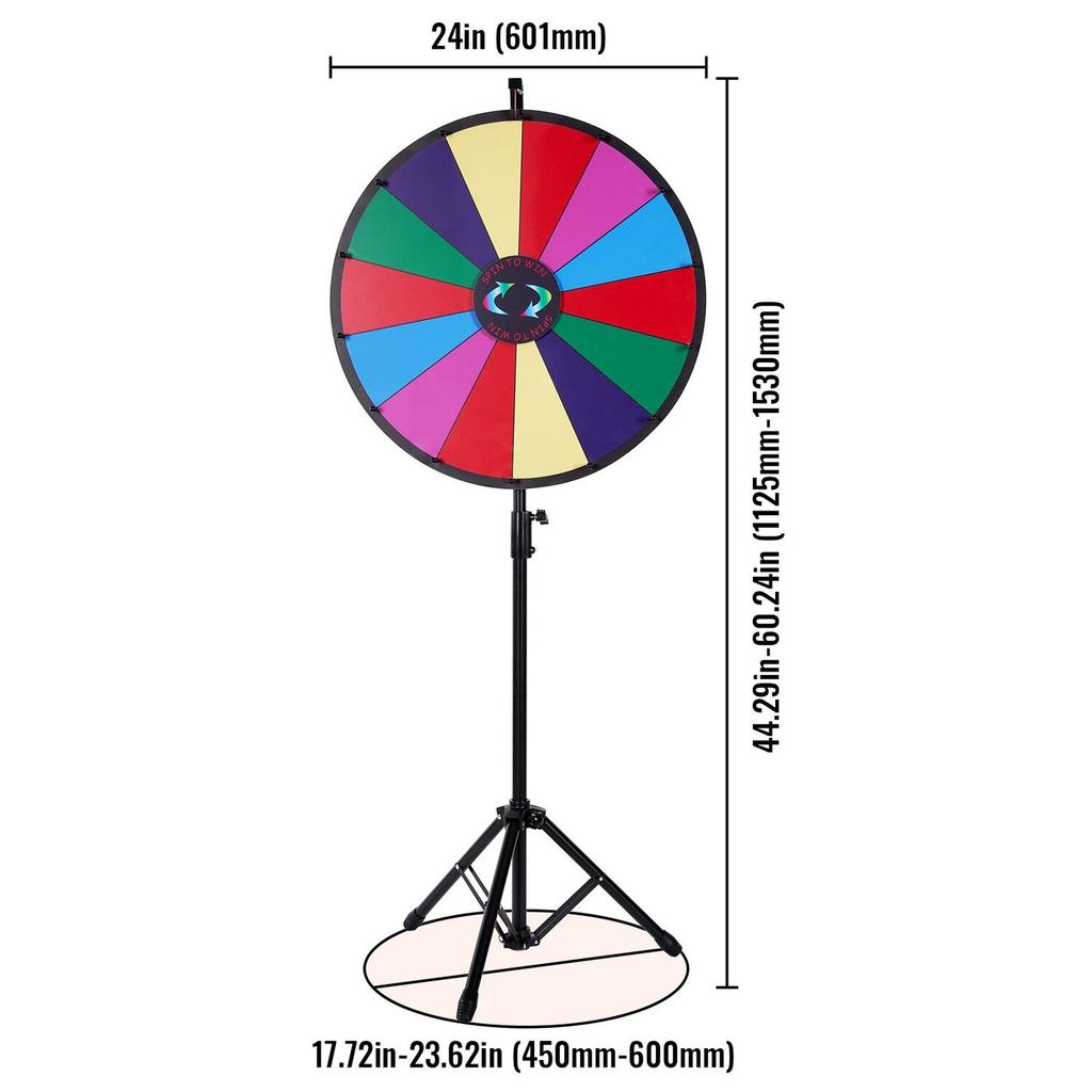 24” Color Prize Wheel Tripod Floor Stand Color Prize Wheel 14 Slots Dry Ease Fortune Spinner Fortune Spinning Game