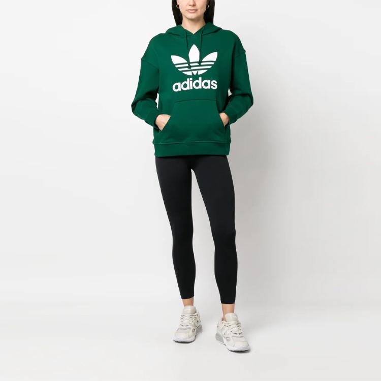 Adidas Женские толстовки с капюшоном и принтом логотипа на шнурке, темно-зеленые IB7433