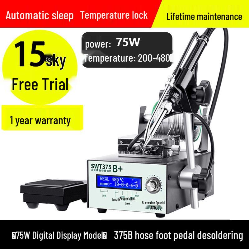 Industrial Grade Automatic Soldering Machine SWT375 with Foot Pedal, High Power Electric Iron, Hand Press Solder Dispensing.