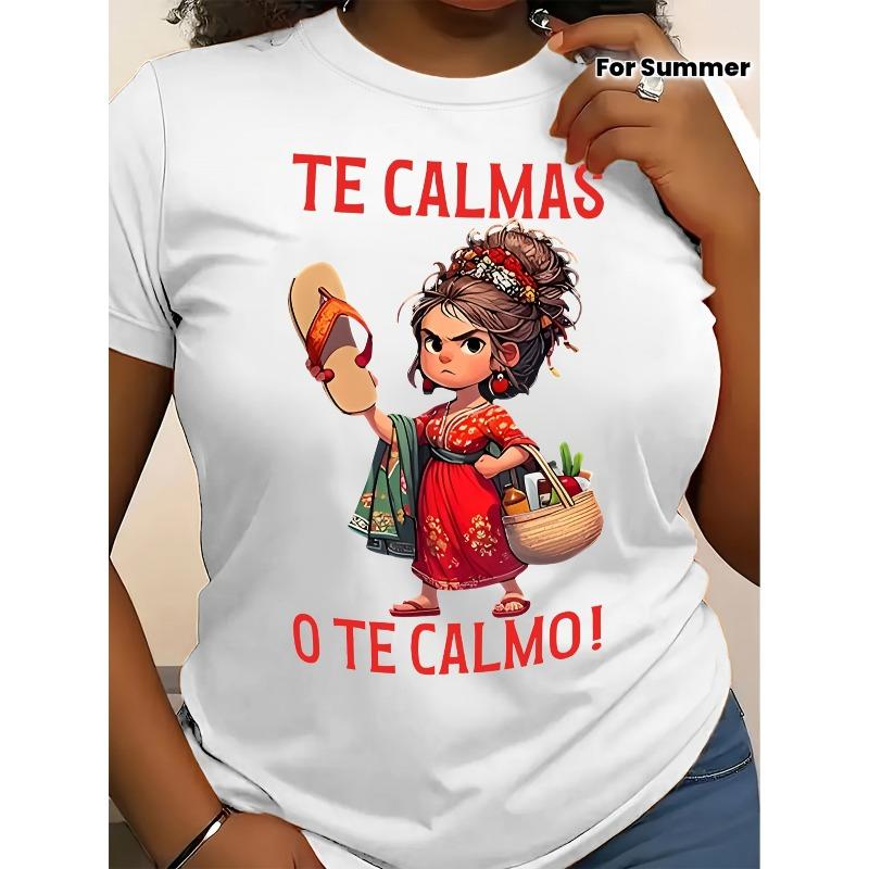 Женская забавная футболка с испанским слоганом, европейский размер - "ТЕ CALMAS O TE CALMO!" & ""Сохрани / Я заставлю тебя!""""""Графический принт, Легкий, дышащий"""