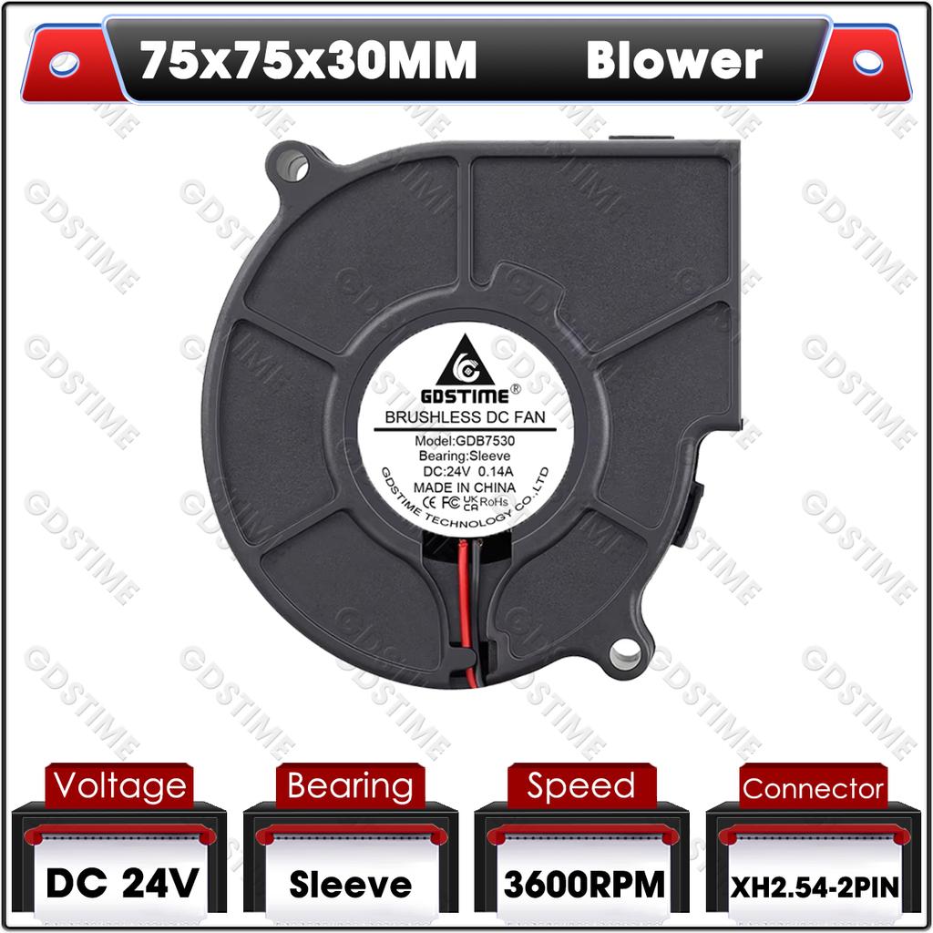 Gdstime 7530 Радиальный вентилятор DC 5V 12V Вентилятор-воздуходувка 24V 7см Двухподшипниковый Центробежный Радиальный вентилятор USB Поток Охладитель Вентилятор охлаждения воздуха Вентилятор для мини-ПК
