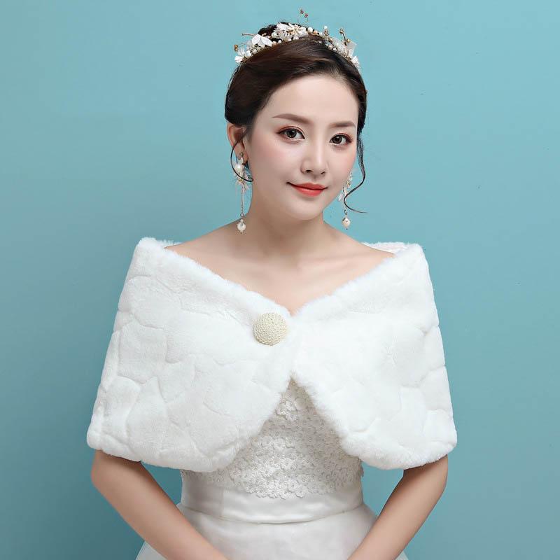 Свадебное вечернее платье с запахом из искусственного меха, болеро, накидка, свадебная шаль