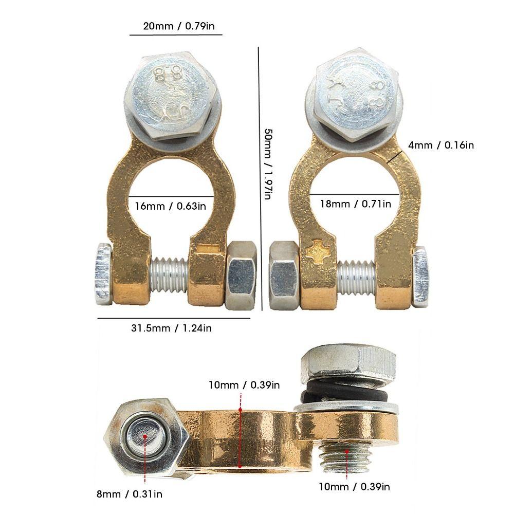 2PCS Alloy Battery Terminal Connectors Brass Positive Negative Terminals Top Post Connectors Boat