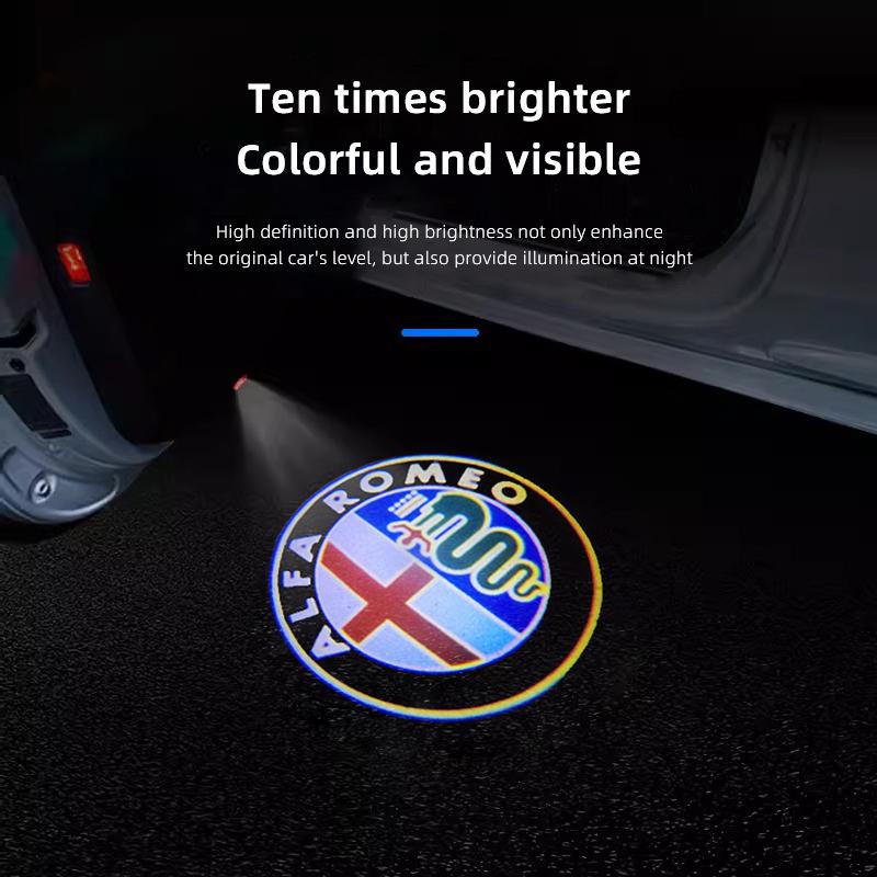 2pcs HD Car Door Welcome Light Led Projector Lamp For Alfa Romeo Giulietta Mito 159 Giulia Stelvio 156 147 Tonale Brera Disco