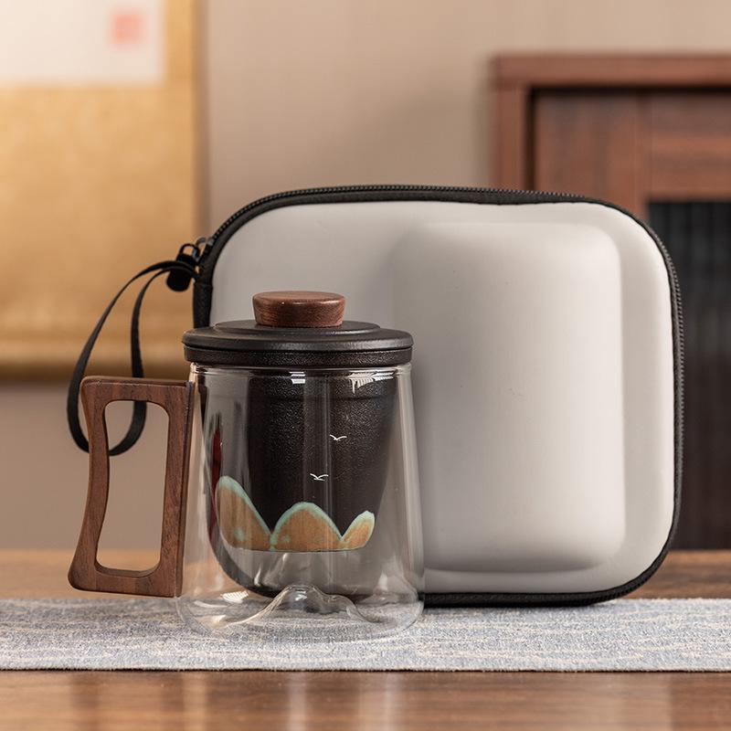 Ручка из черного сандала, офисная кружка, керамическая вставка-фильтр, стеклянная чашка для чая, высококлассная, защита от ожогов, подарочная коробка, портативный подарок