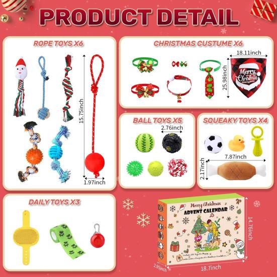 Адвент-календарь для собак 2025 Игрушки для собак Рождественские аксессуары с жевательными веревками