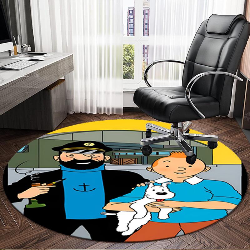 Tintin's Adventure City Round Rug for Livingroom,Bedroom, Palyroom, Chair Rug, Area rug, Circle Carpet, Large Size Fan Christmas gift