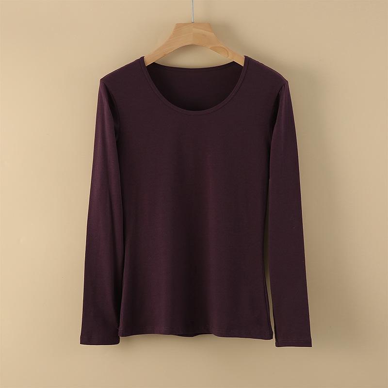 Женский термосвитер из чистого хлопка с длинными рукавами - круглый вырез, теплый топ на осень/зиму