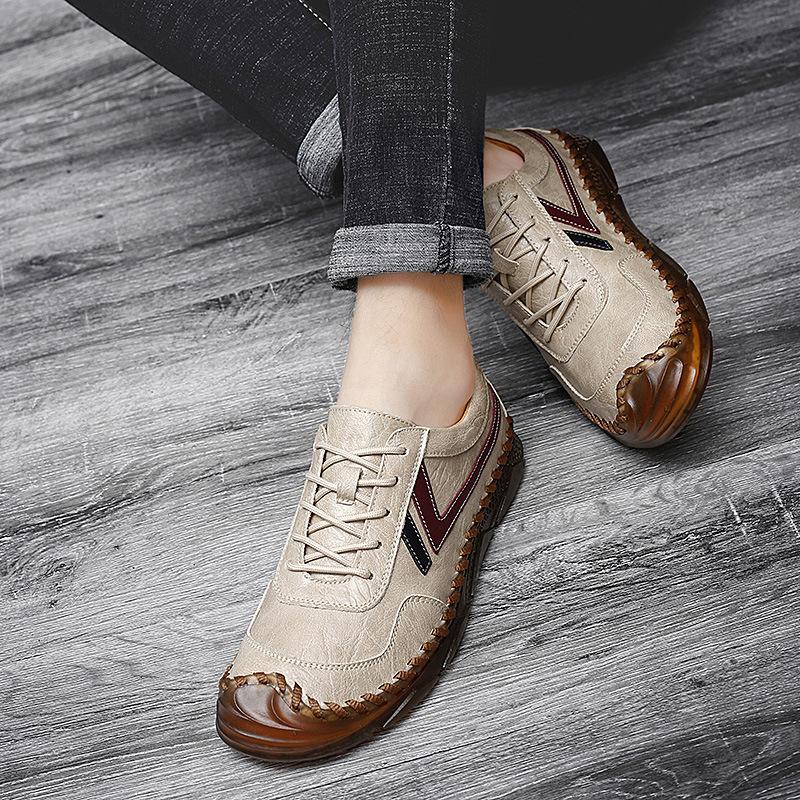 Новые мужские повседневные кожаные туфли для отдыха на природе весна/лето больших размеров, сшитые вручную мужские туфли на мягкой подошве