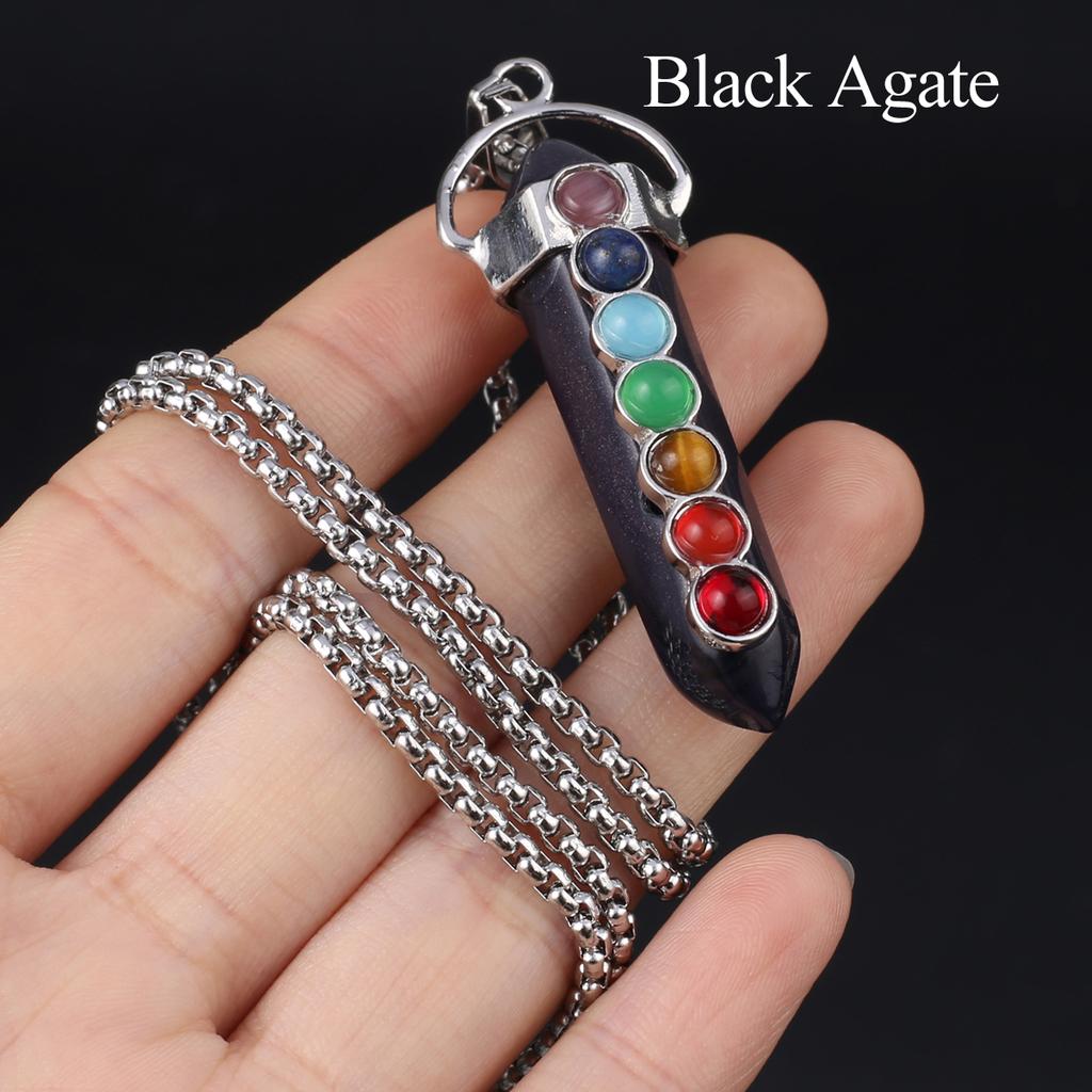 1 шт., Подвеска-кристалл для духовного исцеления, Геометрическая двусторонняя шестиугольная пирамида, Инкрустированная драгоценными камнями семи чакр, Шармы, Ожерелья для женщин и мужчин