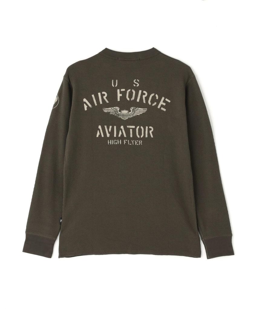 AVIREX HONEYCOMB WAFFLE USAF L/S T-SHIRT M charcoal 783-5230030