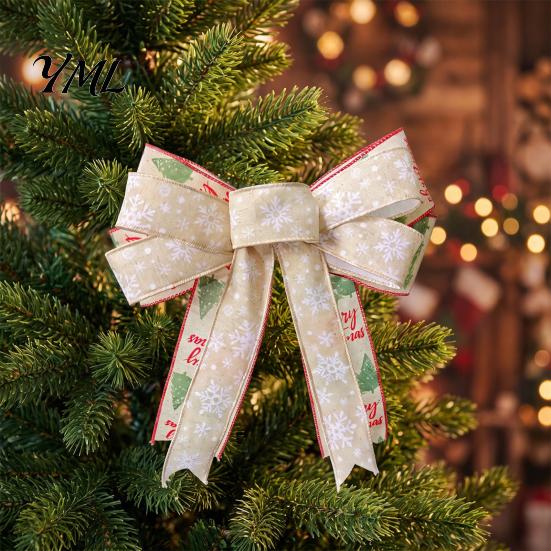 Fabric Bows for Wreaths Christmas Wreath, Merry Craft Bow Ornaments, Winter Tree Festive Home Decor Accessories Decoration Holiday Tree, Front