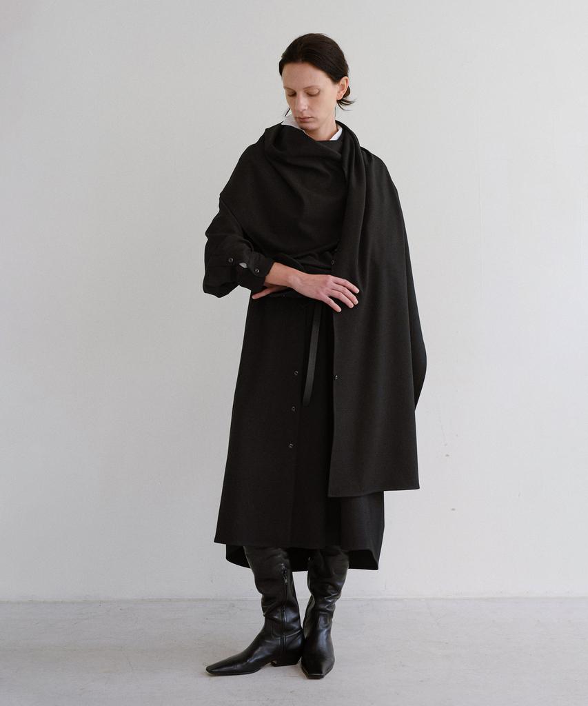 Bopeu Renaire Scarf Shirt Dress (Black Solid)