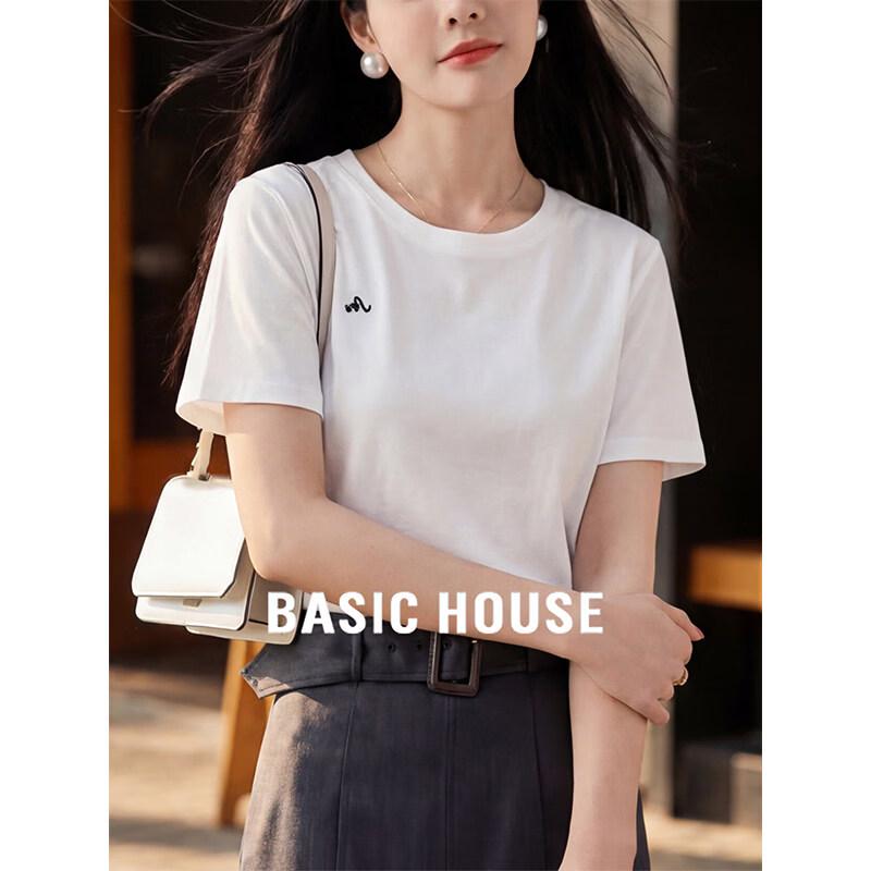 Basic House Women's Embroidered Round Neck T-shirt